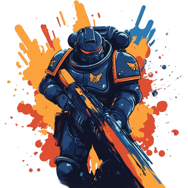 Paint-Finder Logo - A Space Marine with paint splashes